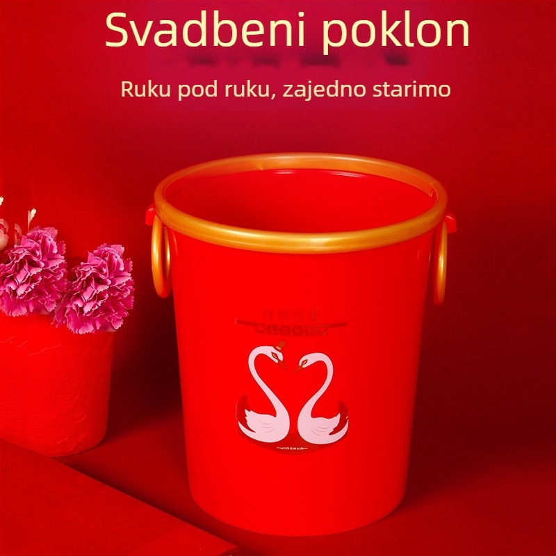 Crvena plastična kanta za otpad za kućanstvo, nevjestina oprema, dekor svadbenog prostora, velika zapremina