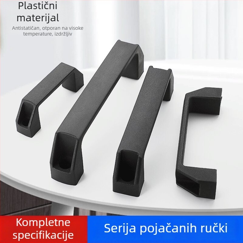 Debela crna ručica za vrata ormarića, površinski montirana, za industrijsku opremu i kutiju alata, duljina 90–180 mm