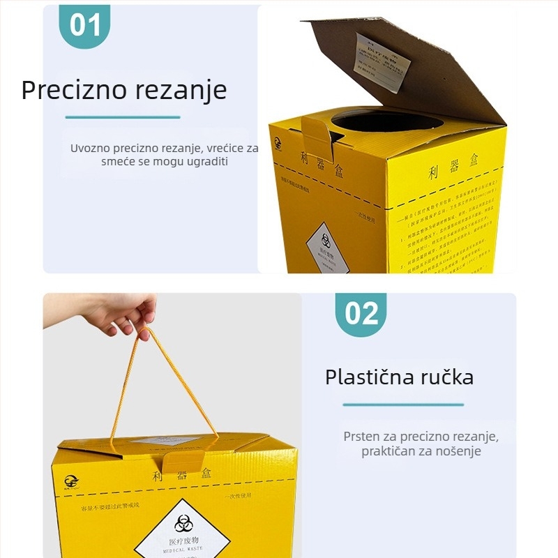 Papirnata kutija za oštre predmete, jednokratna, skladištenje medicinskog otpada, 6L13LL