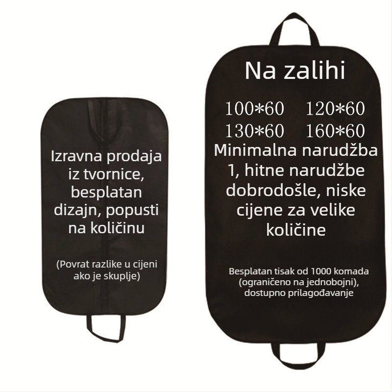 Torba za odijelo od netkanog materijala s protuprašnim zatvaračem – navlaka za odjeću