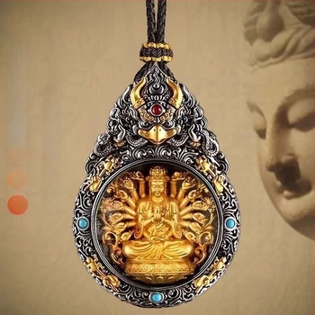 Tibetanski pozlaćeni privjesak na ogrlicu s osam zaštitnih bogova i Bogom bogatstva – uključuje Ksitigarbhu, Samantabhadru i Manjushri – muški kreativni nakit