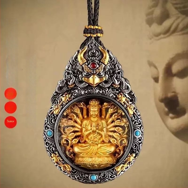 Tibetanski pozlaćeni privjesak na ogrlicu s osam zaštitnih bogova i Bogom bogatstva – uključuje Ksitigarbhu, Samantabhadru i Manjushri – muški kreativni nakit