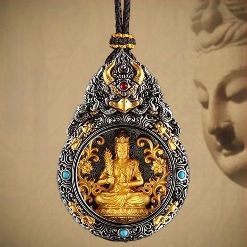 Tibetanski pozlaćeni privjesak na ogrlicu s osam zaštitnih bogova i Bogom bogatstva – uključuje Ksitigarbhu, Samantabhadru i Manjushri – muški kreativni nakit