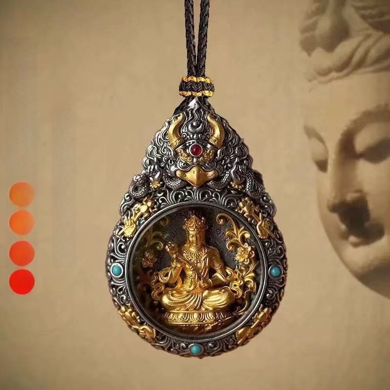 Tibetanski pozlaćeni privjesak na ogrlicu s osam zaštitnih bogova i Bogom bogatstva – uključuje Ksitigarbhu, Samantabhadru i Manjushri – muški kreativni nakit