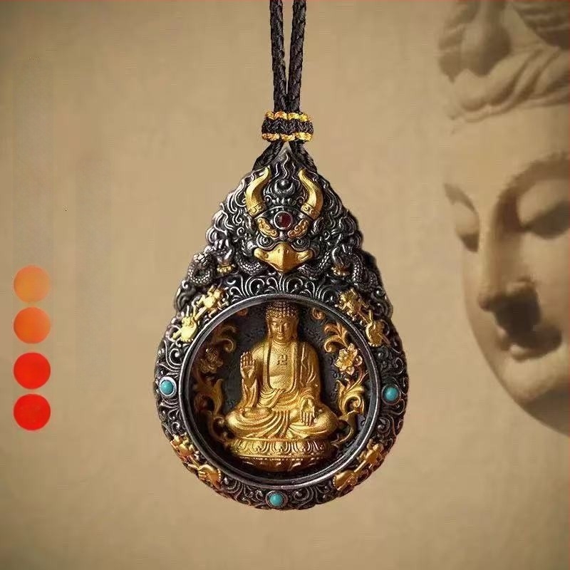 Tibetanski pozlaćeni privjesak na ogrlicu s osam zaštitnih bogova i Bogom bogatstva – uključuje Ksitigarbhu, Samantabhadru i Manjushri – muški kreativni nakit