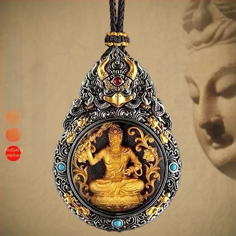 Tibetanski pozlaćeni privjesak na ogrlicu s osam zaštitnih bogova i Bogom bogatstva – uključuje Ksitigarbhu, Samantabhadru i Manjushri – muški kreativni nakit