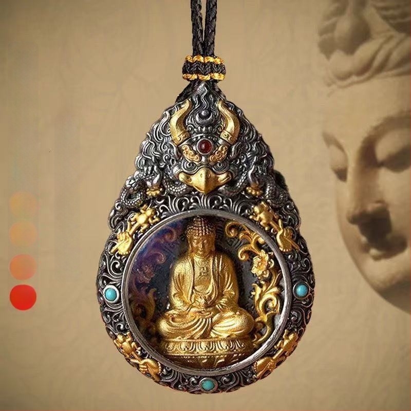 Tibetanski pozlaćeni privjesak na ogrlicu s osam zaštitnih bogova i Bogom bogatstva – uključuje Ksitigarbhu, Samantabhadru i Manjushri – muški kreativni nakit