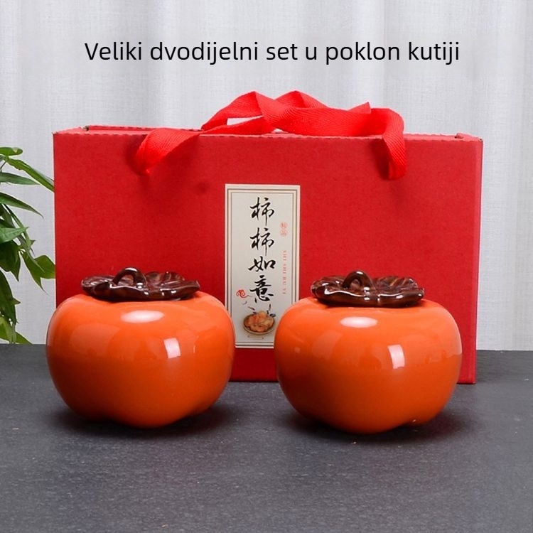 Shishi Ruyi porcelanska čajna posuda, zatvoren spremnik za čaj persimmon, u ekstra velikoj darovnoj kutiji
