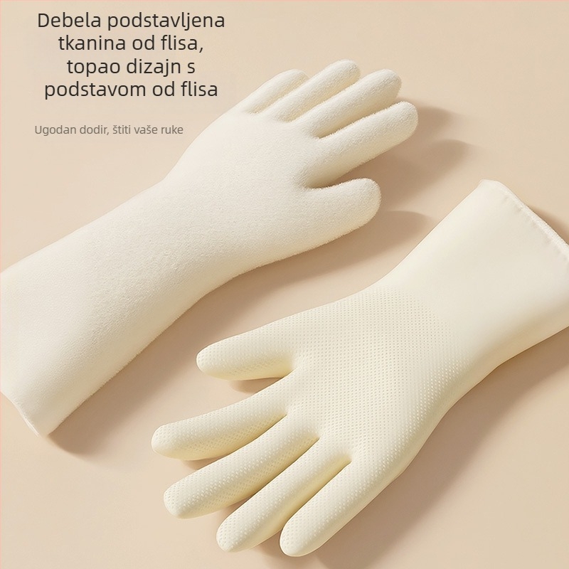 Rukavice za pranje suđa, nitril, prehrambena kvaliteta, vodootporne, s flis podstavom za zimu, za kuhinju i pranje rublja