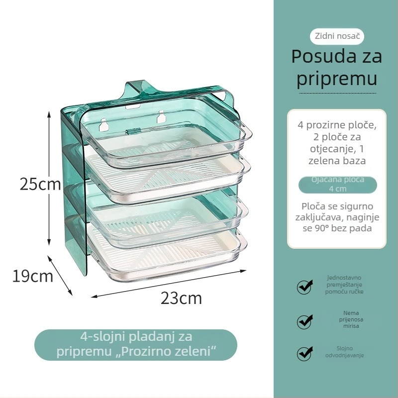 PET plastični zidni višeslojni stalak za kuhinju za posuđe i tanjure