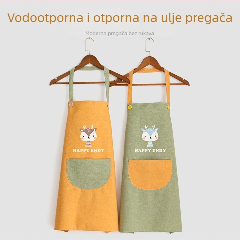 Ženska kationička platnena pregača s debelim PVC premazom, vodootporna i otporna na masnoće, kuhinja, sladak stil