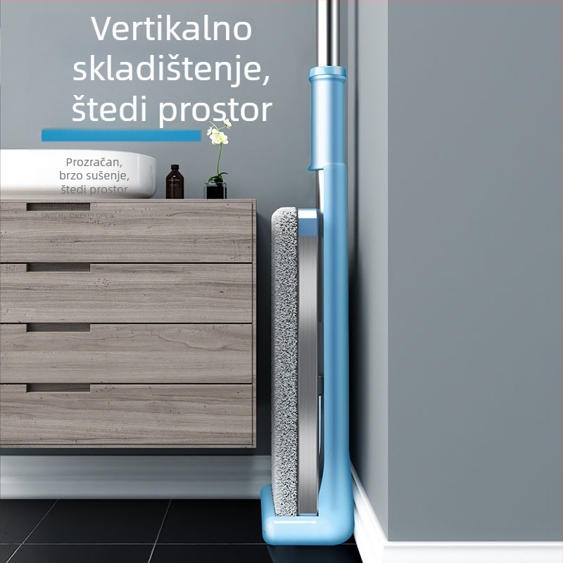 Veliki plošni mop bez potrebe dodirivanja rukama, aluminijska ploča, dvostruko korištenje za suho i mokro čišćenje, izuzetno upijajući