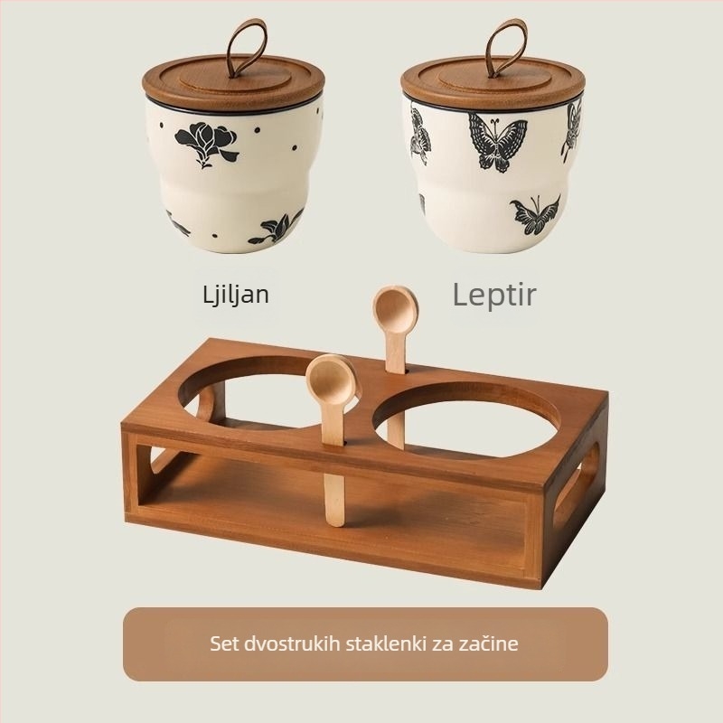 Set keramičkih posuda za začine sa zatvorenim poklopcima – retro kuhinjska pohrana za začine i čili papričice, otporan na visoke temperature