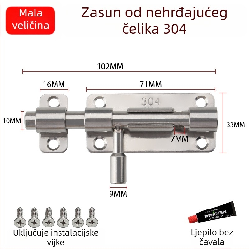 Debeli zasun za vrata od 304 nehrđajućeg čelika, površinski montiran sa zaključavanjem