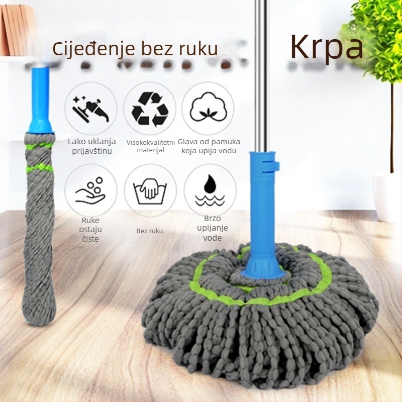 Okretni mop za vodu, bez dodirivanja rukama, za kućnu upotrebu, automatsko iscijeđivanje i zaključavanje glave
