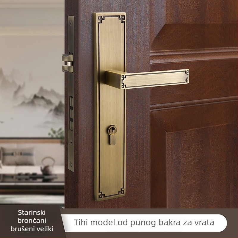 Brava za unutarnja vrata od čistog bakra, novi kineski stil, produžena kvaka za dvokrilna vrata