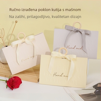 Premium drvena kutija za darove s ručkom u obliku prstena za svadbene favore, prilagodljiva, prijenosna kutija za nakit