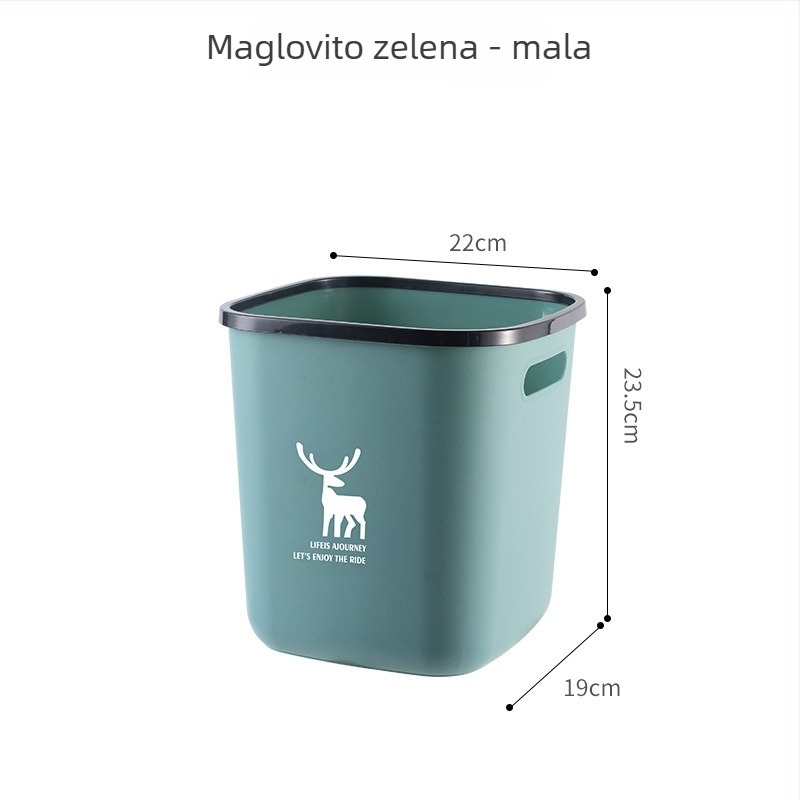 Kvadratni ojačani koš za smeće, bez poklopca, za kućanstvo – kupaonica, kuhinja, dnevni boravak