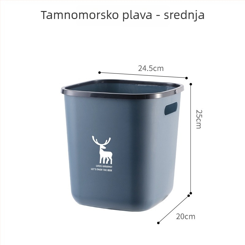 Kvadratni ojačani koš za smeće, bez poklopca, za kućanstvo – kupaonica, kuhinja, dnevni boravak