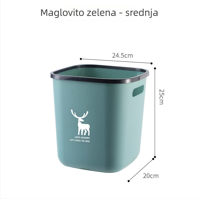 Kvadratni ojačani koš za smeće, bez poklopca, za kućanstvo – kupaonica, kuhinja, dnevni boravak