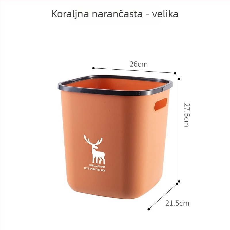 Kvadratni ojačani koš za smeće, bez poklopca, za kućanstvo – kupaonica, kuhinja, dnevni boravak
