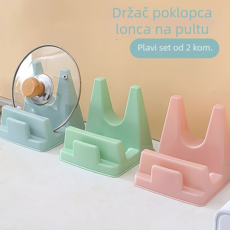 Kuhinjski stalak za ploču sa držačem za poklopce, organizatorom za spatule, odvodi i držač za dasku za rezanje