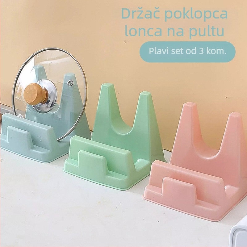 Kuhinjski stalak za ploču sa držačem za poklopce, organizatorom za spatule, odvodi i držač za dasku za rezanje