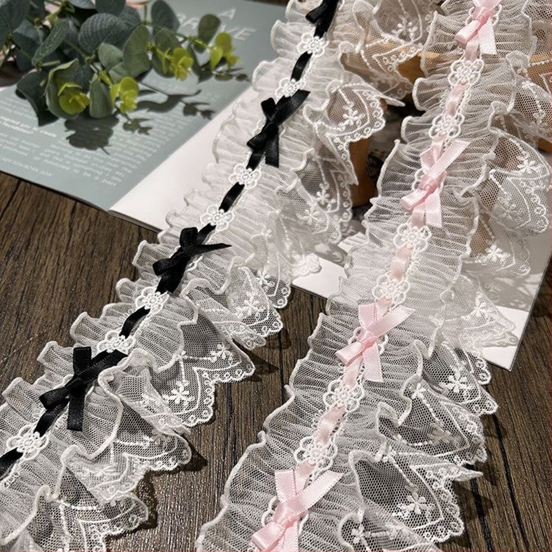 8 cm Lolita traka s mašnicom i plisiranom čipkom — ukrasi za zavjese, rub suknje i DIY dodaci za torbu