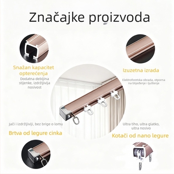 Aluminijska tračnica za zavjese od legure, teška, ravna tračnica, tiho klizanje, jednostruka i dvostruka tračnica