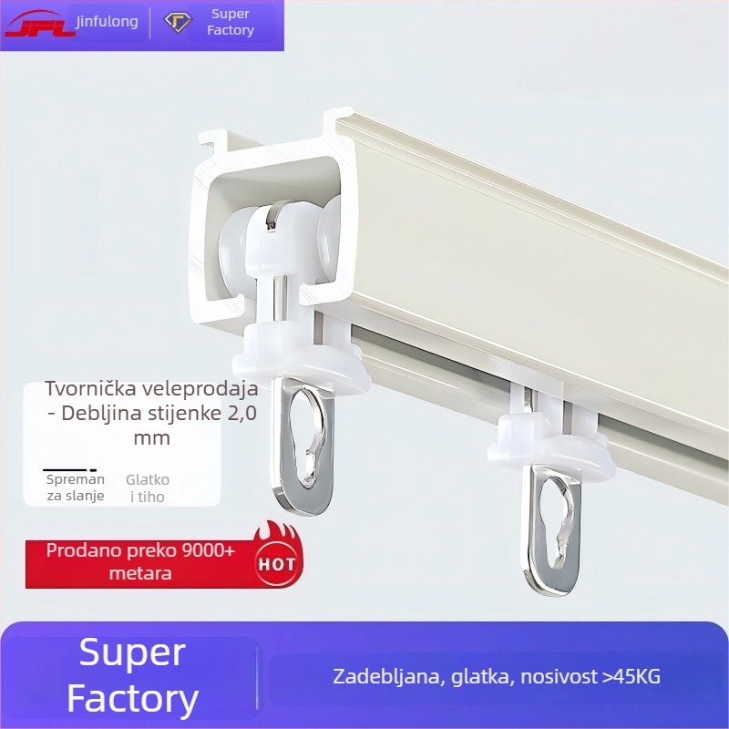Aluminijska tračnica za zavjese od legure, teška, ravna tračnica, tiho klizanje, jednostruka i dvostruka tračnica