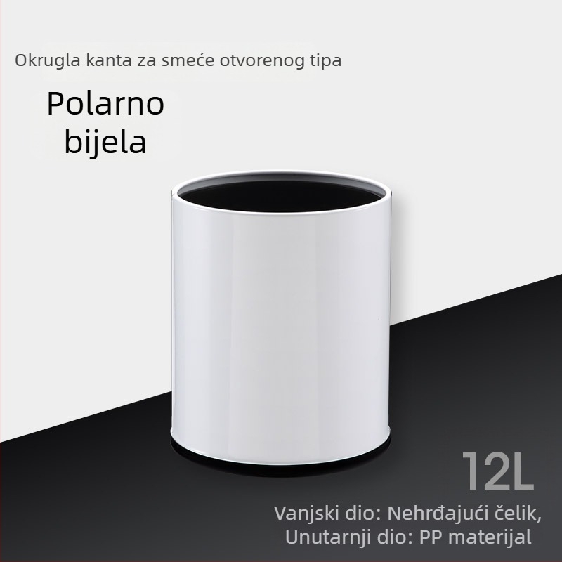 Kantu za smeće od nehrđajućeg čelika, 12 L, okrugli, moderan dizajn, za dom, kuhinju, kupaonicu, ured, hotel