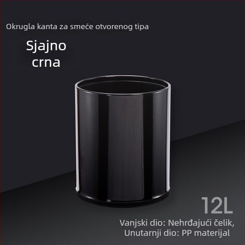 Kantu za smeće od nehrđajućeg čelika, 12 L, okrugli, moderan dizajn, za dom, kuhinju, kupaonicu, ured, hotel