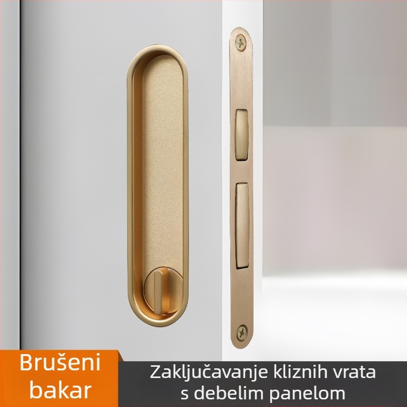 Minimalistička skrivena ručka za klizna vrata s zaključavanjem – pogodna za kupaonicu, spavaću sobu, kuhinju i balkon, drvena vrata