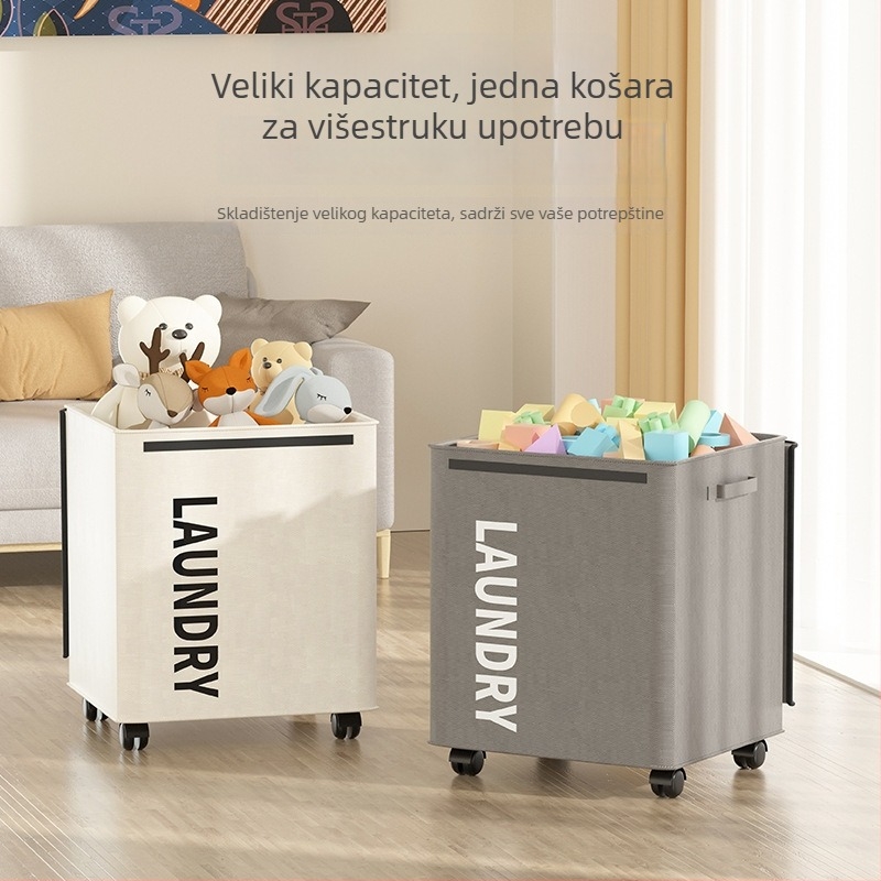 Kutija za odlaganje prljavog rublja s poklopcem, platneni sklopivi koš za prljavo rublje s kotačićima, velika kapaciteta