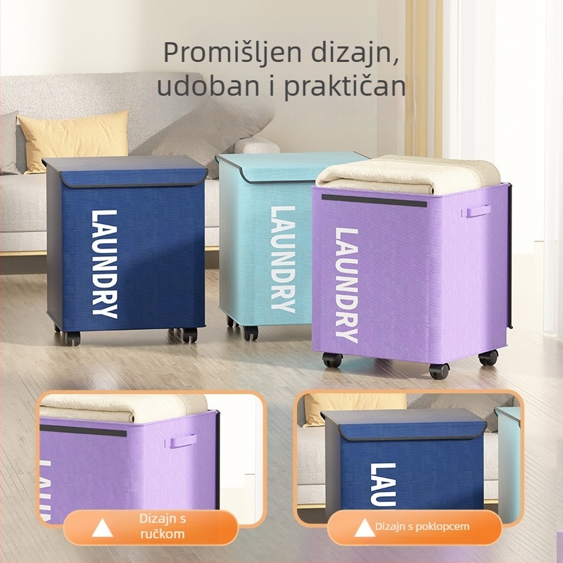 Kutija za odlaganje prljavog rublja s poklopcem, platneni sklopivi koš za prljavo rublje s kotačićima, velika kapaciteta