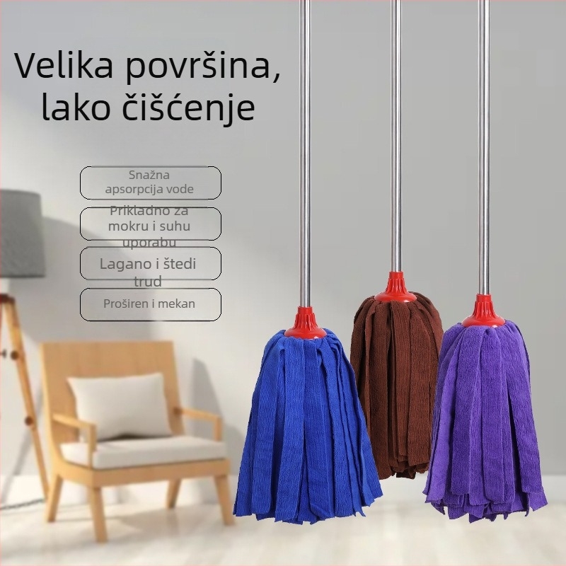 Starinski kućni mop s šipkom od nehrđajućeg čelika i krpom za pod