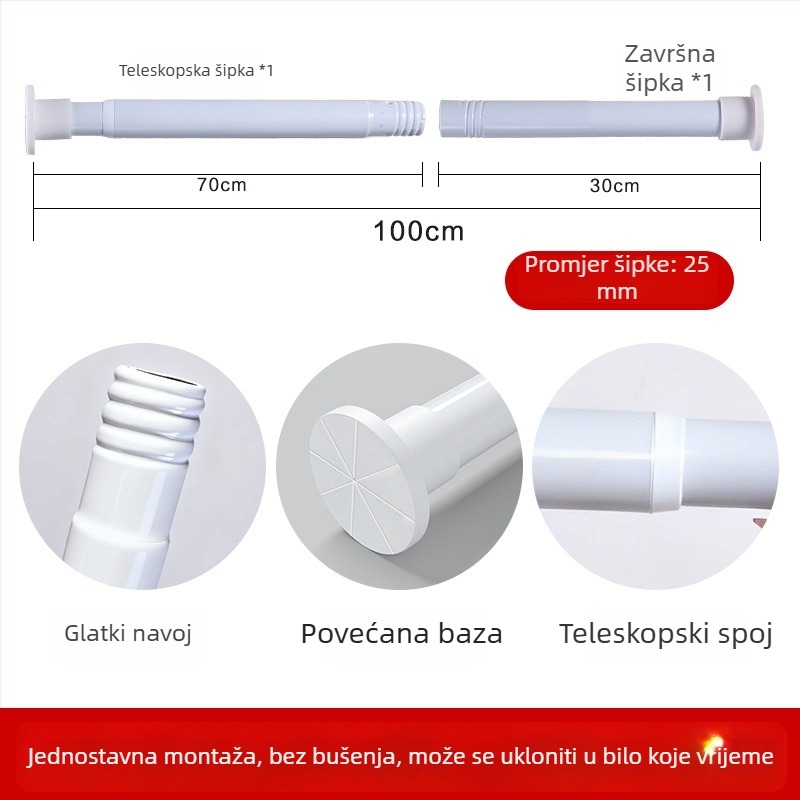 Univerzalna balkonska šipka za zavjese u spavaćoj sobi, bez bušenja, višefunkcionalna, obojena spiralna spojna šipka