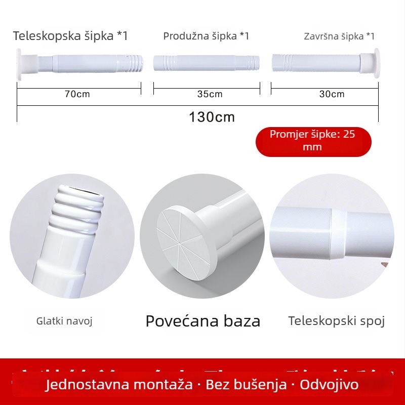 Univerzalna balkonska šipka za zavjese u spavaćoj sobi, bez bušenja, višefunkcionalna, obojena spiralna spojna šipka