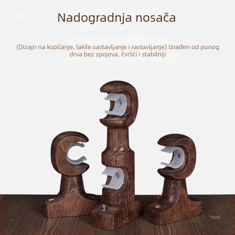 Držač zavjesa od masivnog drveta – dugački rimski stil, nordijsko gornje i bočno postavljanje, retro minimalistički dizajn za spavaću sobu
