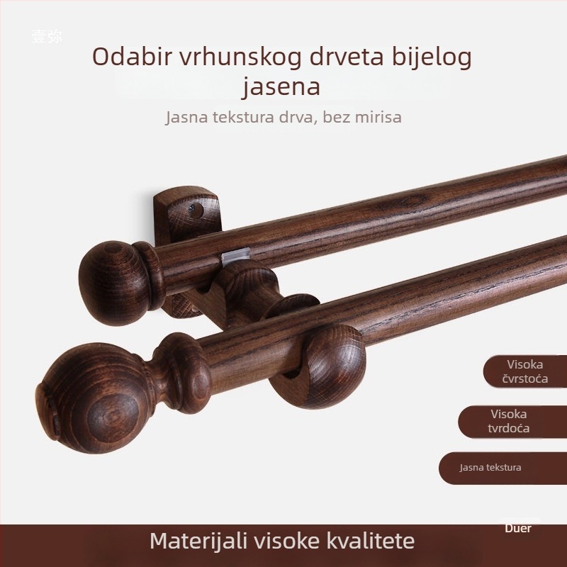 Držač zavjesa od masivnog drveta – dugački rimski stil, nordijsko gornje i bočno postavljanje, retro minimalistički dizajn za spavaću sobu