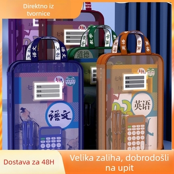 Vintage L-oblik torba za predmete, s zip zatvaračem, mrežastim panelom i velikim otvorom, za dokumente i studentske knjige