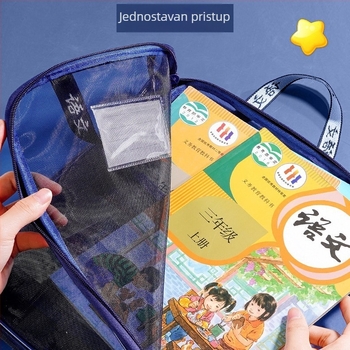 Vintage L-oblik torba za predmete, s zip zatvaračem, mrežastim panelom i velikim otvorom, za dokumente i studentske knjige
