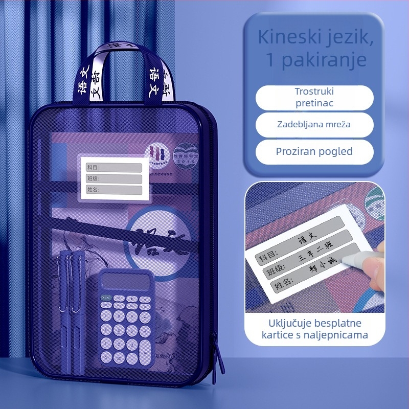 Vintage L-oblik torba za predmete, s zip zatvaračem, mrežastim panelom i velikim otvorom, za dokumente i studentske knjige