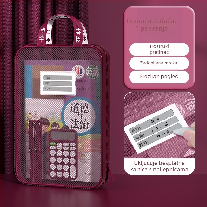 Vintage L-oblik torba za predmete, s zip zatvaračem, mrežastim panelom i velikim otvorom, za dokumente i studentske knjige
