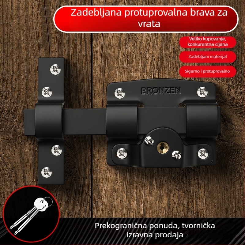 Brava za vrata sa zasunom, staromodni protivprovalni mehanizam, za glavni ulaz i vrata sobe, s ključem