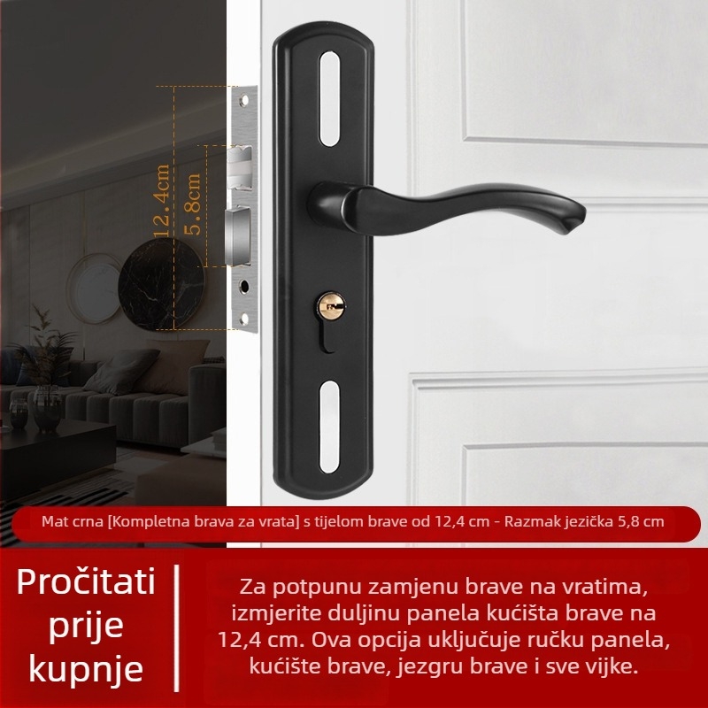 Tiho drveno unutarnje vrata zaključavanje s podesivim razmakom rupa — mehanički kvaka s ručkom za unutarnja vrata (soba i kupaonica), mala veličina 50
