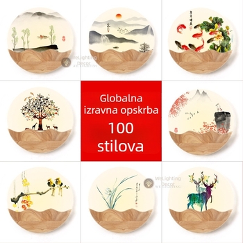 Drvena zidna svjetiljka s slikom za spavaću sobu i hodnik, moderni minimalist LED dekor u neo-kineskom stilu