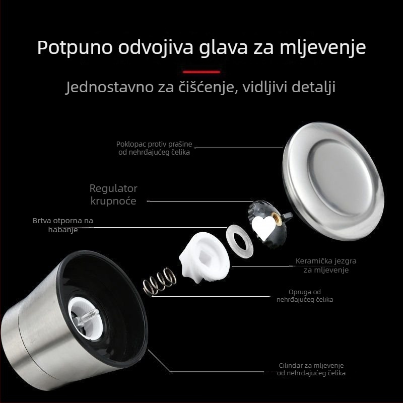 Ručni mlin za začine u bočici – crni papar, crni sezam, Sichuan papar, kumin, morska sol i mješavina za steak