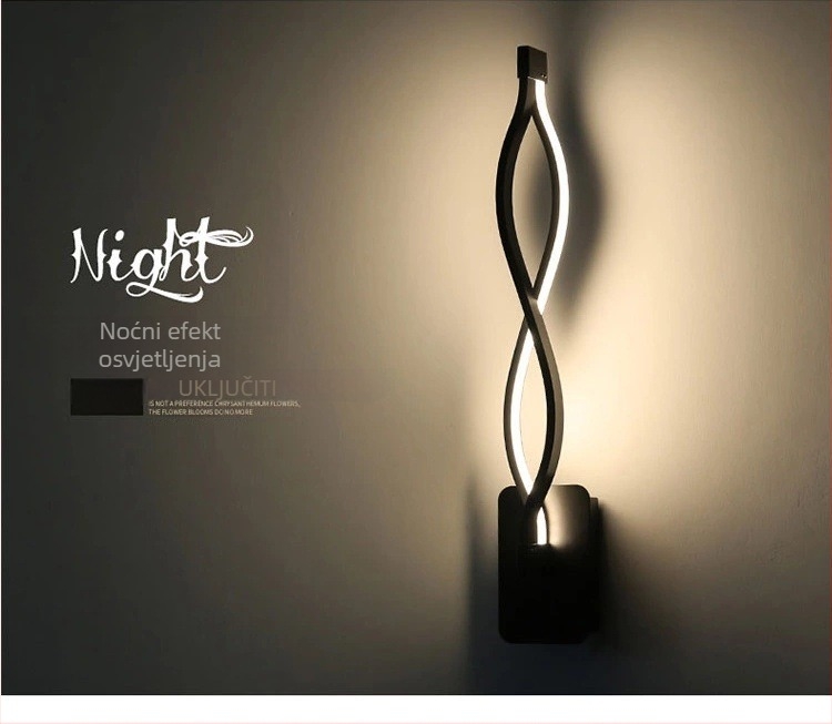 Minimalistična moderna LED zidna svjetiljka s valovitim dizajnom za spavaću sobu i hodnik, aluminijsko kućište