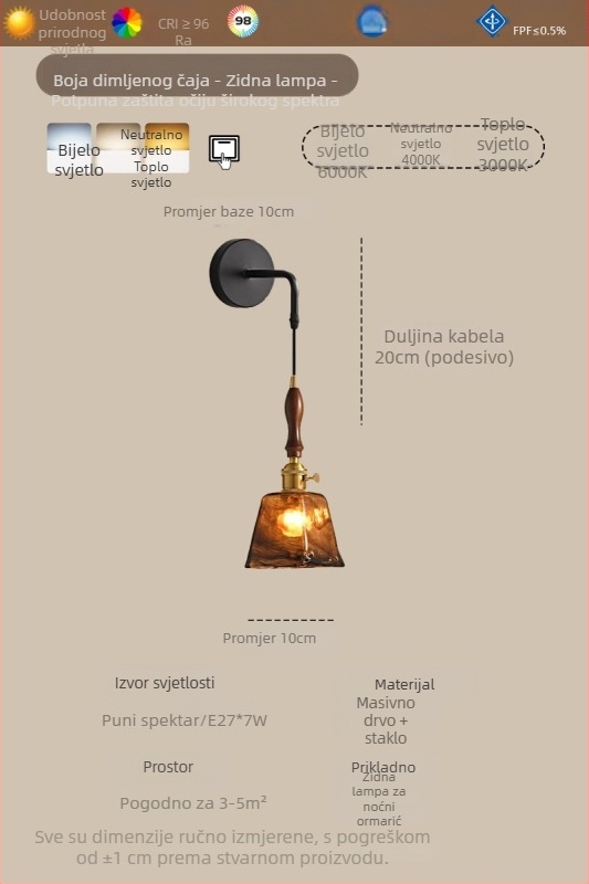 Zidna svjetiljka za spavaću sobu u novokineskom stilu, američki retro staklena abažur, dizajn Wabi-Sabi, vintage visoke kvalitete, pogodna za hodnik i ulaz
